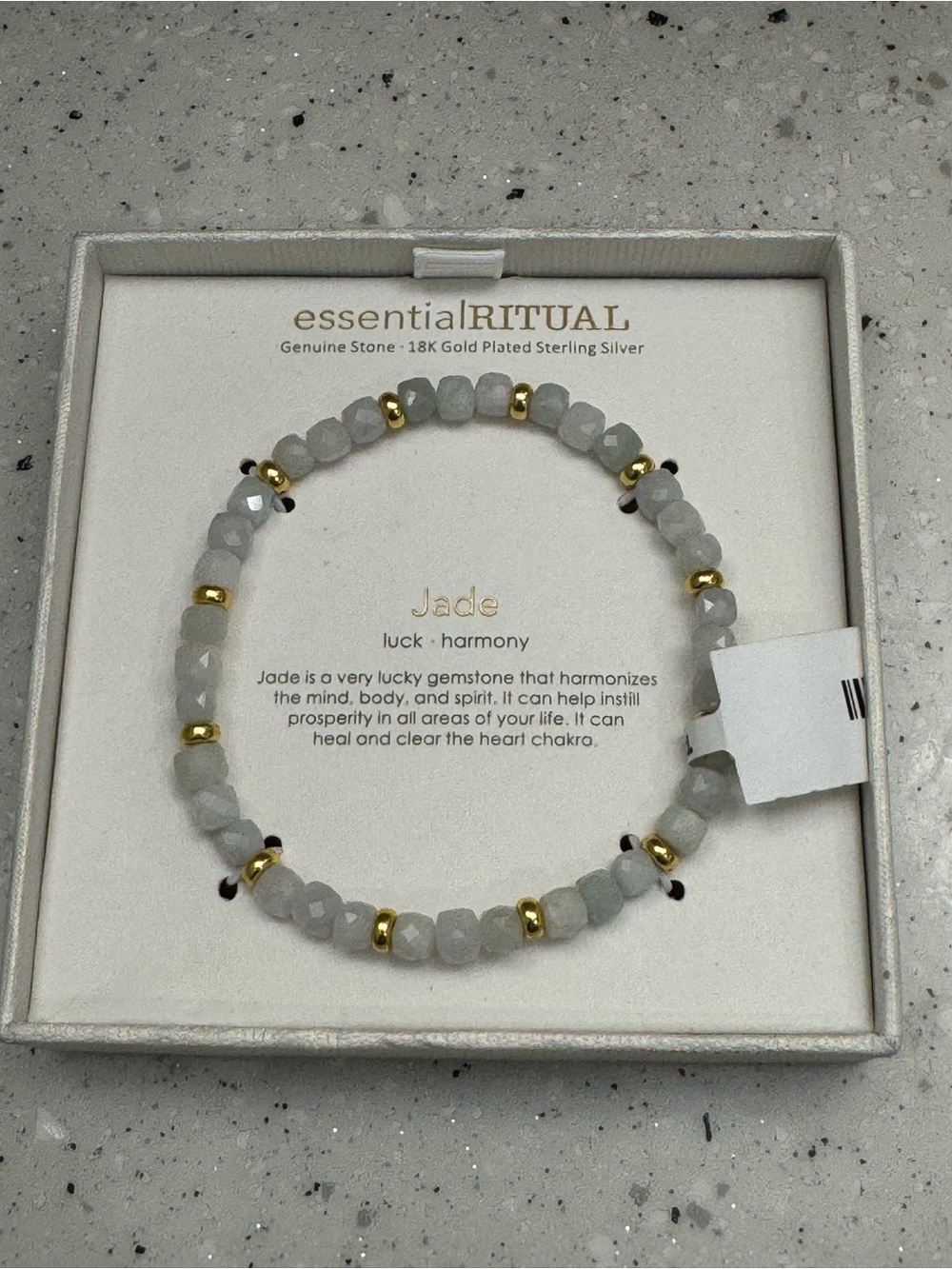 essential Ritual Jade Beaded Bracelet with 18K Gold Accents, Luck & Harmony. NIB